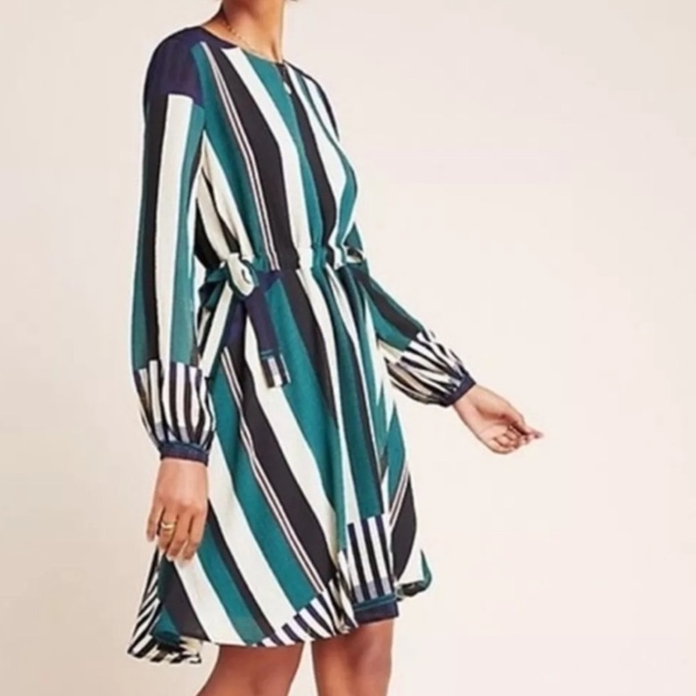 Anthropologie Sunday in Brooklyn Leger Dress in Blue/Green/Cream Stripe